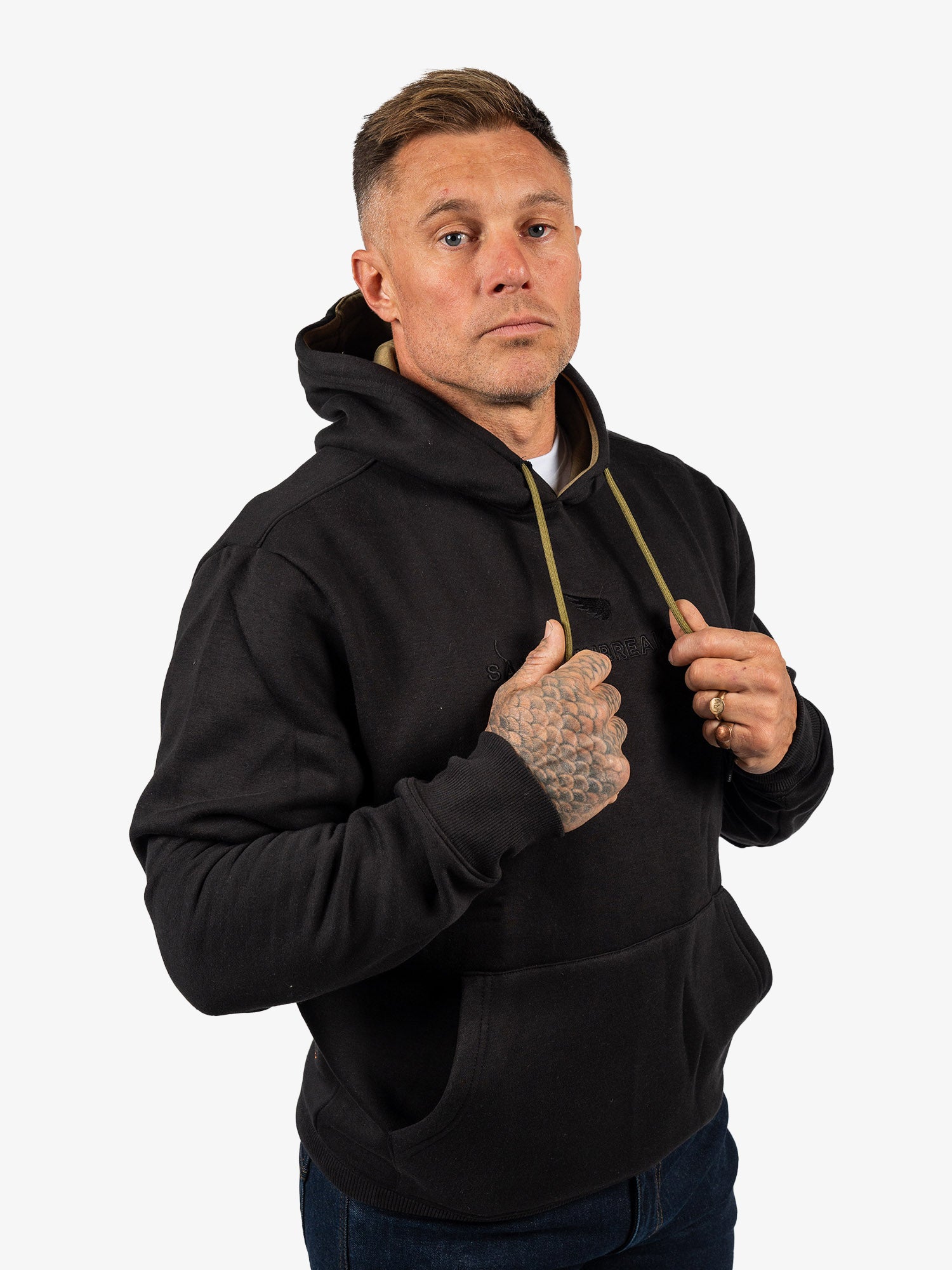 Embroidered Cotton/Tencel Hoodie - Black