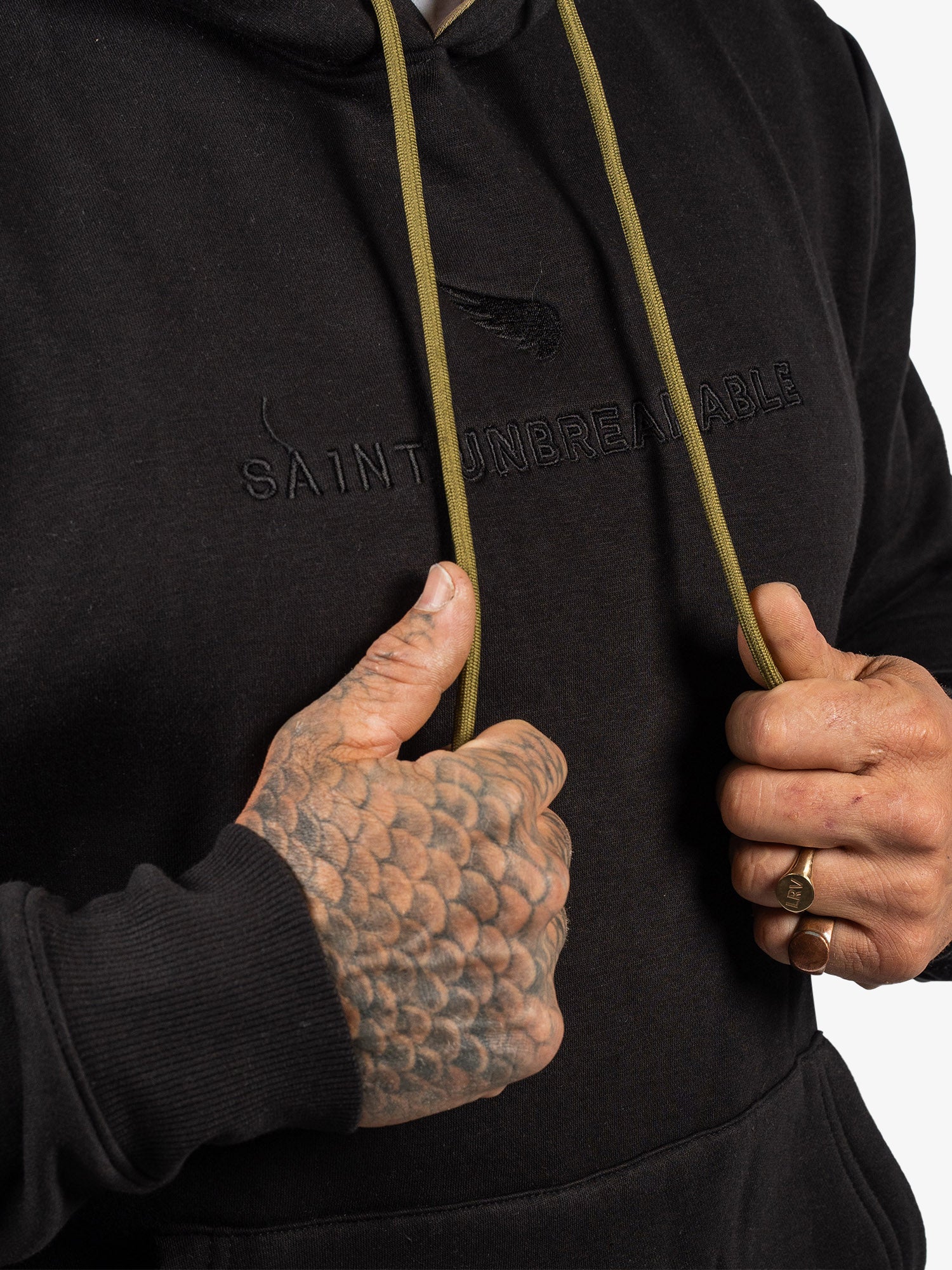 Embroidered Cotton/Tencel Hoodie - Black