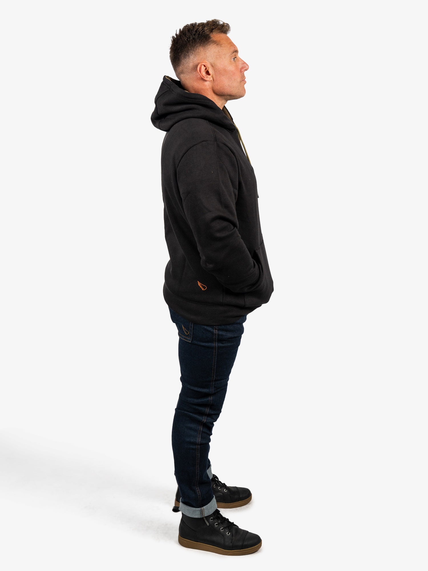 Embroidered Cotton/Tencel Hoodie - Black