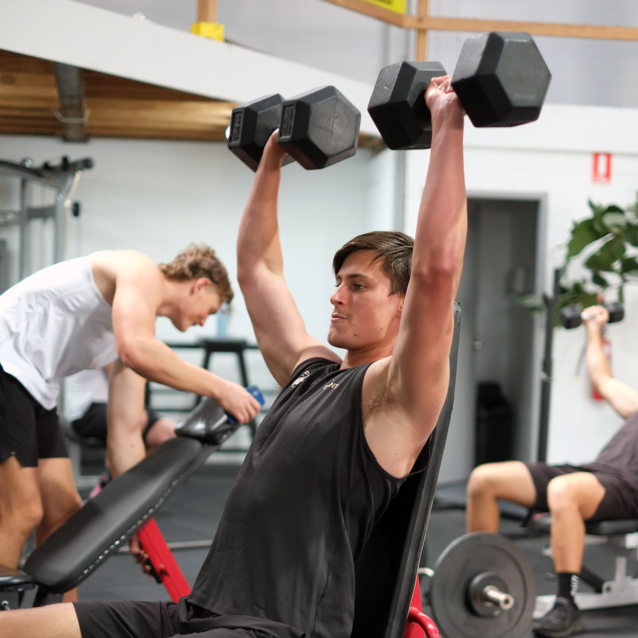 a man lifting dumbbells at the gym