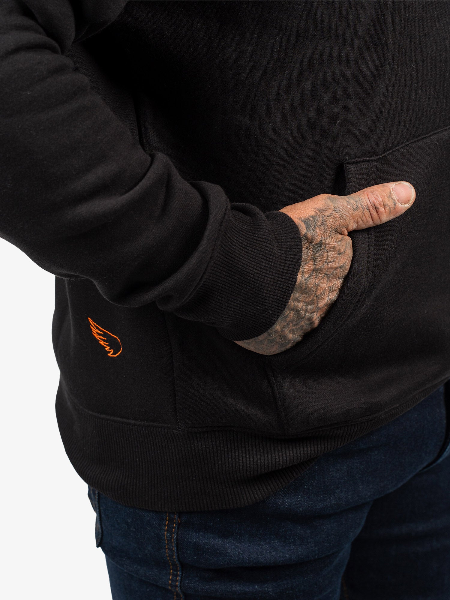 Embroidered Cotton/Tencel Hoodie - Black